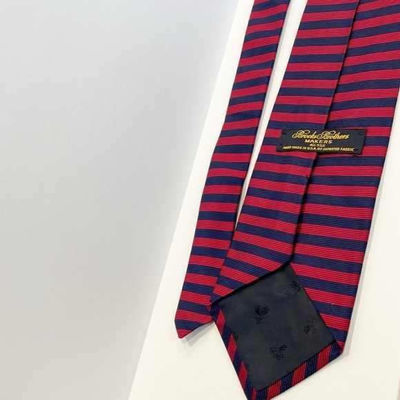 Brooks Brothers Mens Makers Tie Repp Silk Striped Made in USA Blue Red - Picture 2 of 6